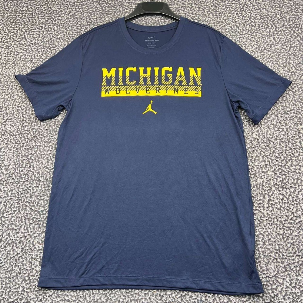 Nike Michigan Wolverines Dri-FIT Shirt Men Large Blue Short Sleeve Jordan New L